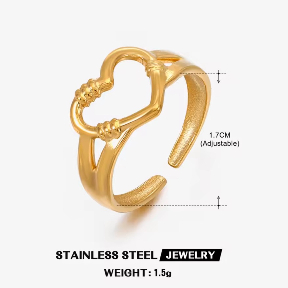 Stainless Steel Adjustable Gold Heart Ring - Size Adjustable (R34) - Picture 2 of 6